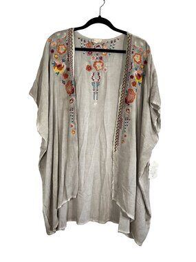 Colorful Floral Embroidered Kimono L Boho Indie Festival Folk Western Preppy